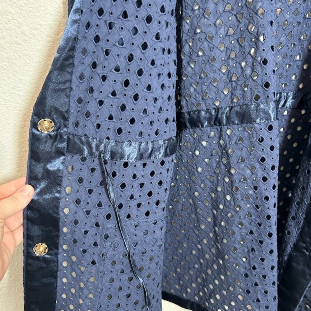 NEW Chico's Eyelet Jacket 3 US XL Navy Blue 100% Cotton Button Up Long Cinch NWT - Picture 7 of 11